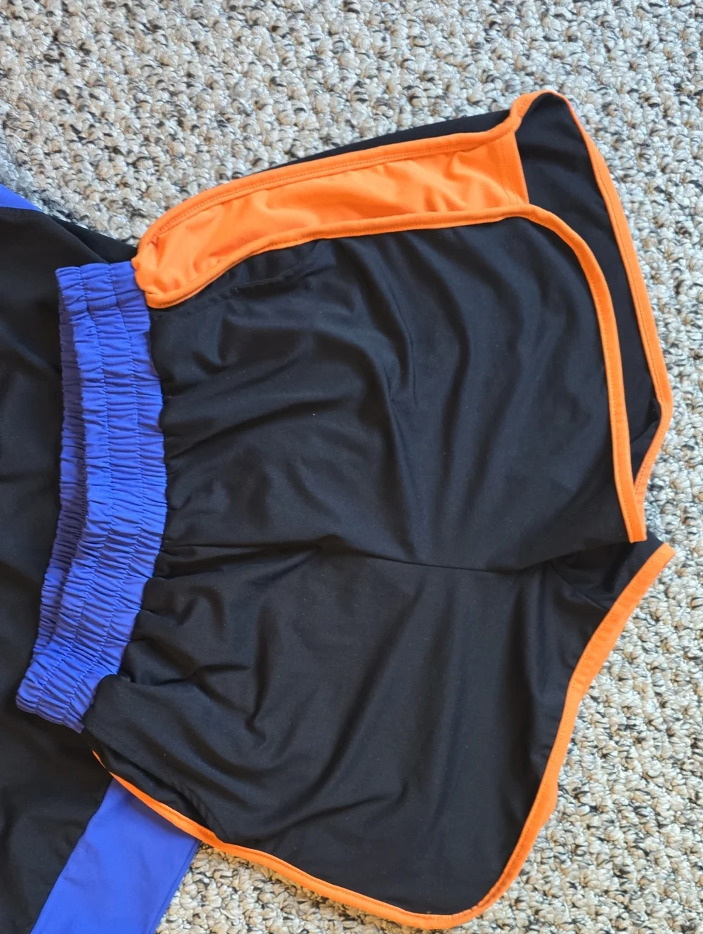 Black Athletic Top and Shorts Set with Blue and Orange Trim